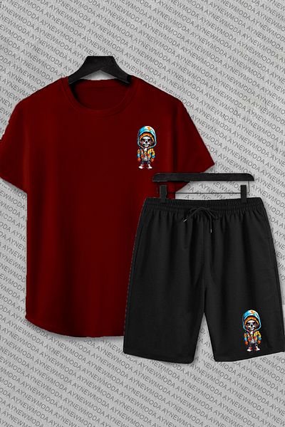 aynewmoda Комплект от памучен оверсайз с щампа BADBOY BEAR - къси панталони и тениска