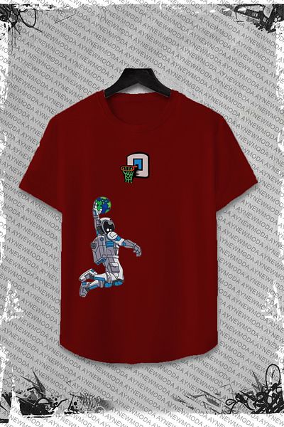 aynewmoda Space Man I Printed Basketballer Bottom-Top Set - Set de pantaloni scurți și tricou oversize 100% bumbac