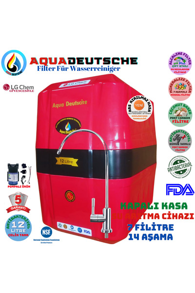 AQUA DEUTSCHE SPECIAL PLUS KIRMIZI SİYAH 12 Lt.7 FİLİTRE 14 AŞAMA GÜMÜŞ İYON ...