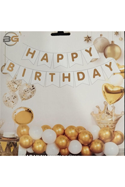 TATLI GÜNLER BANNER HAPPY BİRTHDAY BEYAZ GOLD YAZILI