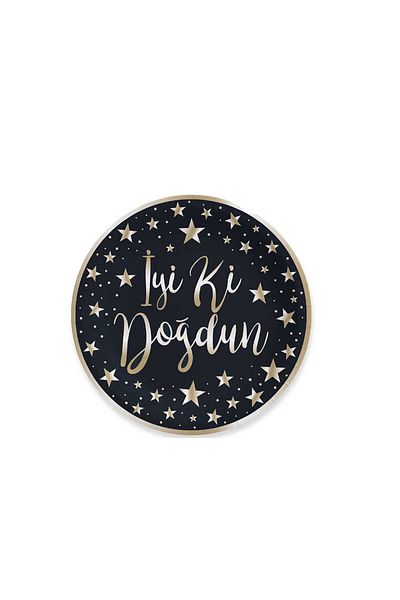 TT Tahtakale Toptancıları 23 CM (6 Pieces) Happy Birthday - Black Cardboard Plate with Gold Foil Print