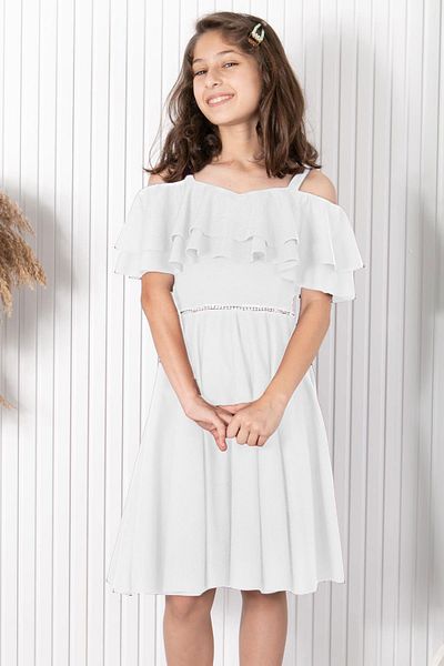 SUBU TASARIM Ecru Colored Evening Dress with Sleeve Detail, MDV326 Model