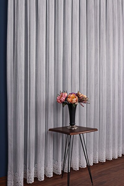 elision home Striped Skirt Damaks Pattern Tulle Curtain 300x260 cm (1/2,5) Normal Pleat Elıon00741