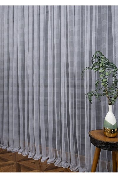 elision home Sport Pattern Banded Light Gray Plain Tulle Curtain, 600x260, Sparse Pleat, 1/2