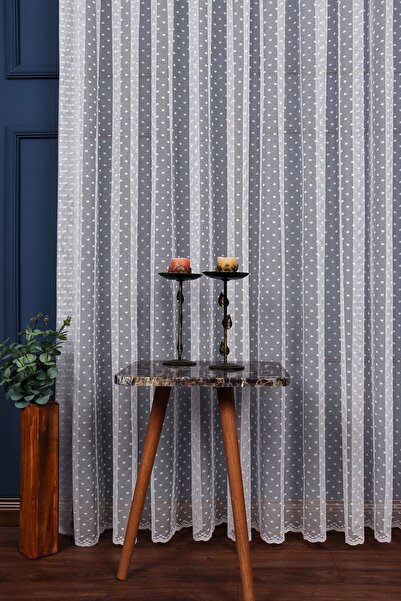 elision home Polka Dot Patterned Knitted Tulle Curtain (1/2,5 Regular Pleat) High Gramage