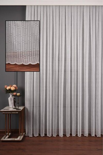elision home Modern Desen Örme Tül Perde, 300x250cm, 1/2 Seyrek Pile