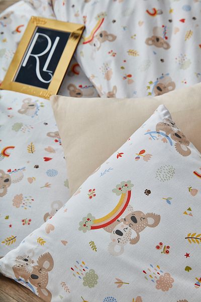Ricco Lifes Capuccino Koala Patterned 100% Organic Cotton Baby Duvet Cover Set - with Sheets