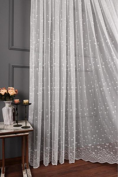 elision home Heart Pattern Knitted Tulle Curtain, 300x250cm, 1/2 Sparse Pleat