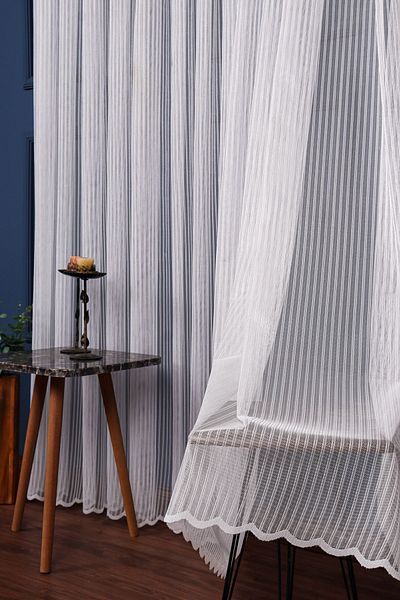 elision home Plain Length Striped Knitted Tulle Curtain, 250x250cm, 1/3 Tight Pleat, Elıon04281