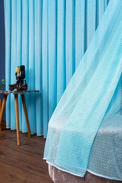 elision home اللون الفيروزي الحديث نمط تنورة الرصاص تول الستار 350x250 سم 1/3 ضيق مطوي Elıon03081