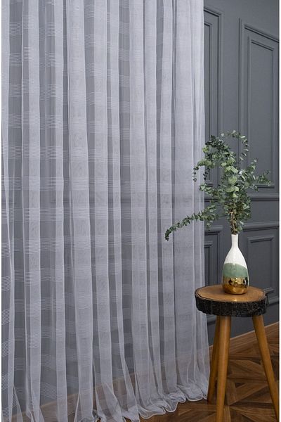 elision home Sport Pattern Banded Light Gray Plain Tulle Curtain, 600x260, Sparse Pleat, 1/2