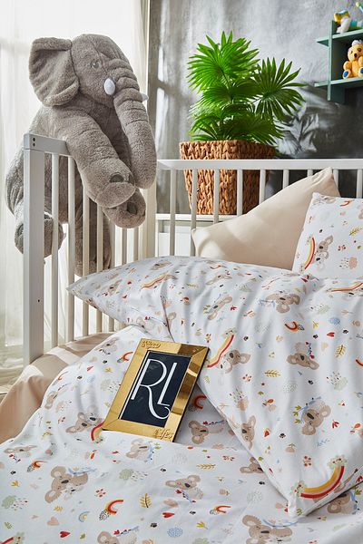 Ricco Lifes Capuccino Koala Patterned 100% Organic Cotton Baby Duvet Cover Set - with Sheets