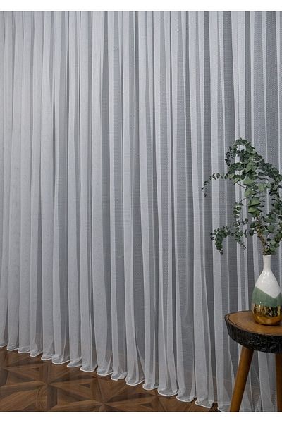 elision home Sports Pattern Knitted Plain Tulle Curtain, 300x270, Sparse Pleat, 1/2