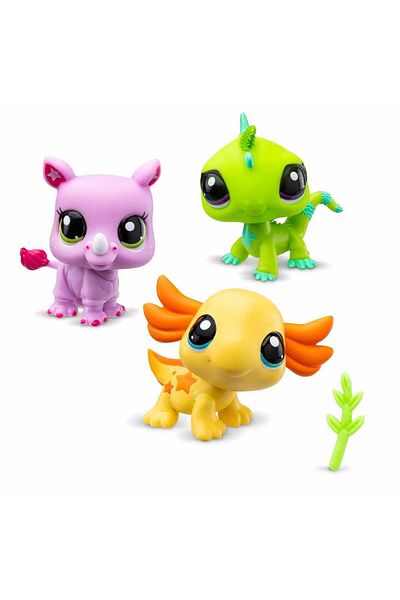 Sunman Littlest Pet Shop Minis 3-Piece Figure Set - Rhino Iguana Aksolotl S1 S00005516
