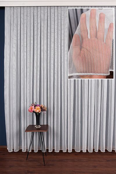 elision home Linen Look Skirt Leaded Flowing Tulle Curtain, 300x250cm, 1/2 Sparse Pleat, Elısıon03401