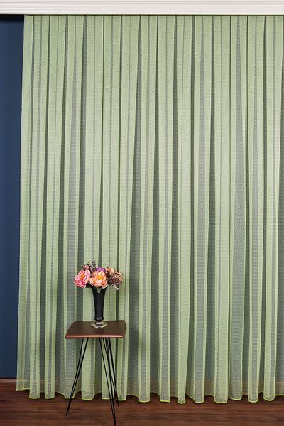 elision home Green Color Modern Pattern Skirt Leaded Tulle Curtain 300x250 cm 1/2 Sparse Pleat Elıon03001