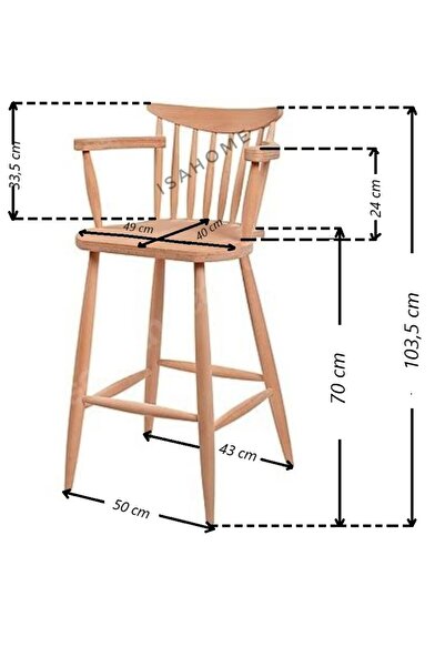 ISAHOME Kırlangıç Yıldız Kollu Bar Sandalye Ham Ahşap 1 Adet
