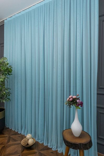 elision home Turquoise Gray Tulle Curtain Honeycomb Floor 300x250cm (1x3) Tight Pleat Elısıon00301