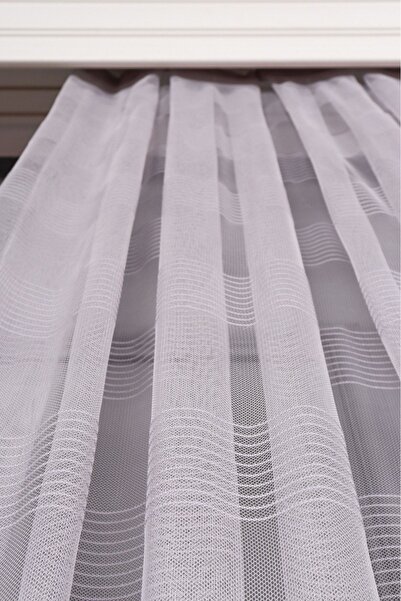 elision home Striped Dobby Gray Plain Tulle Curtain, 600x250, Normal Pleat, 1/2.5