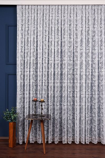 elision home Leaf Pattern French Lace Tulle Curtain, 350x250cm, 1/3 Tight Pleat, Elısıon02481