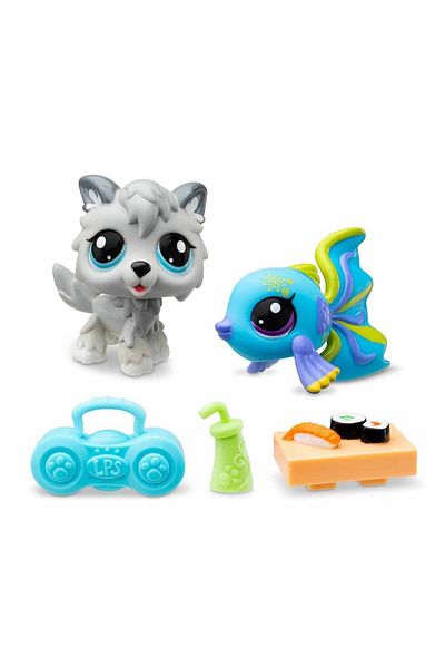 Sunman Littlest Pet Shop Minis - 20&24 Wolf and Fish Figure Set S1 S00005264