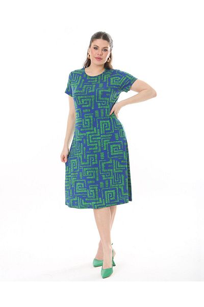Butik Nilyam Μίντι φόρεμα Crew Neck Print - Κοντό μανίκι, Plus Size 24133