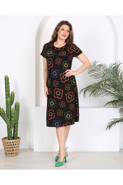 Butik Nilyam Μίντι φόρεμα Crew Neck Print - Κοντό μανίκι, Plus Size 24133