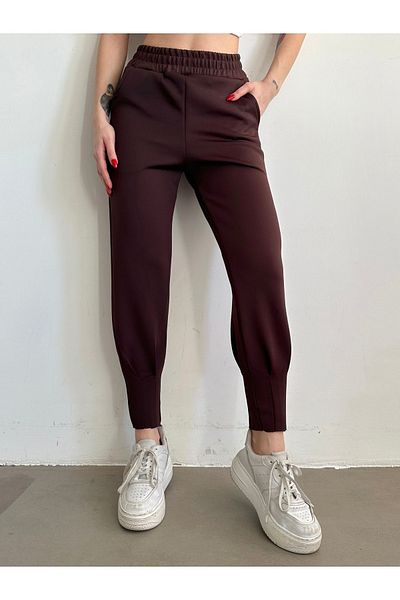 BEJNA Braune Bundfaltenhose für Damen mit hoher Taille