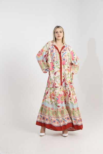 BEJNA Dámské tkané Maxi šaty s květinovým vzorem na knoflíky