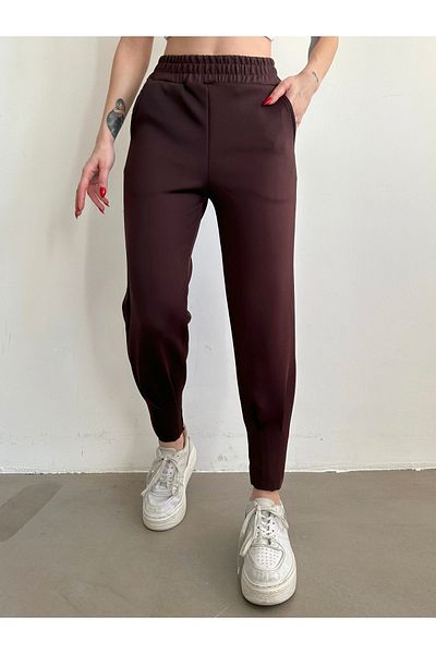 BEJNA Braune Bundfaltenhose für Damen mit hoher Taille
