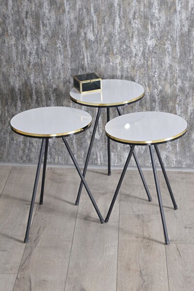 GOLDFALEZ Zigon Sehpa Siyah Metal Ayak Çift Altın Beyaz 1078