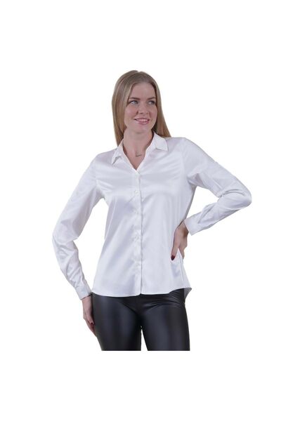 Exve Exclusive Cămașă albă, ușoară, care curge pe spate, cu țesătură din satin, pentru femei