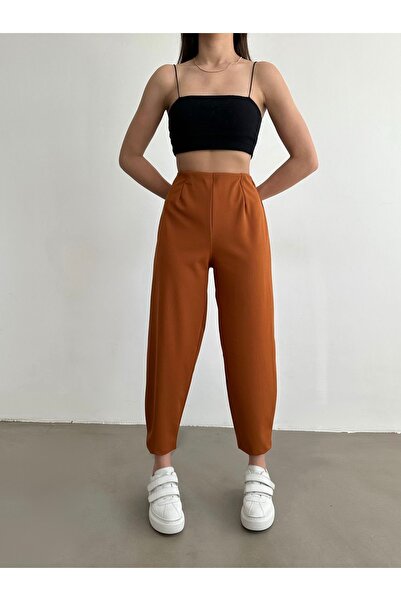 BEJNA Women's Tile Collar Flexible Waisted Balloon Trousers