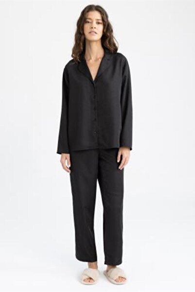 DeFacto Fall In Love Regular Fit Pajamas Collar Basic Long Sleeve Pajama Top Z5328az23sp