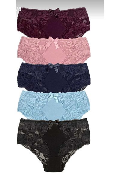 Zena Large Size 5-Piece Lace and Cotton Panties