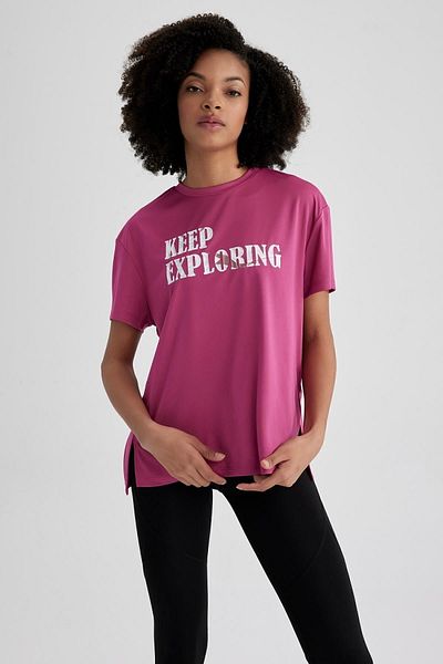 DeFacto Fit Loose Fit Crew Neck Printed Sports Short Sleeve T-Shirt A2508ax23sm