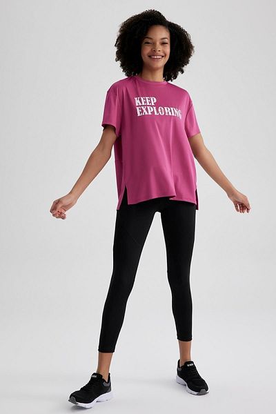 DeFacto Fit Loose Fit Crew Neck Printed Sports Short Sleeve T-Shirt A2508ax23sm