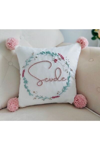 afralya home Isme Özel Bebek Yastığı /punch Nakışı Dekoratif Yastık Kılıfı /t...