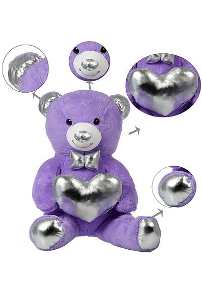 Sole 140 Cm Plush Bear with Silver Bow Tie - Heart Holding, Special Series Gift for Lover
