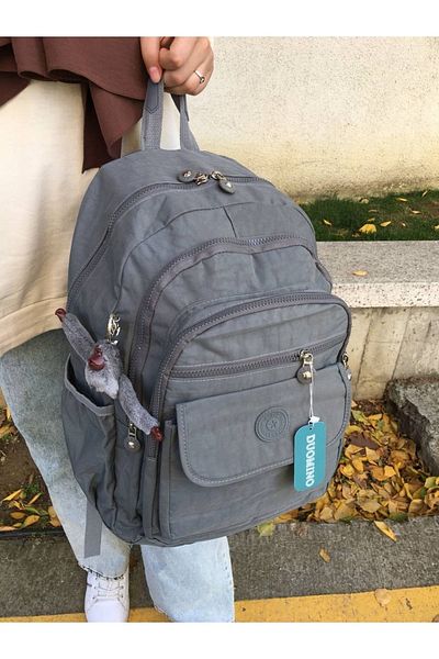 DUOMİNO Țesătură gri Crinkle - Rucsac de dimensiuni mari rezistente la apă/Gantă de școală de călătorie pentru laptop
