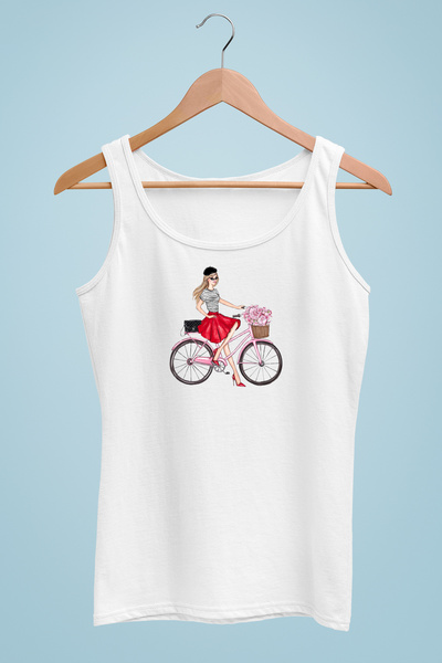 Raf Coll Tricou tricotat cu bretele pentru femei Design biciclete imprimat digital 100% bumbac