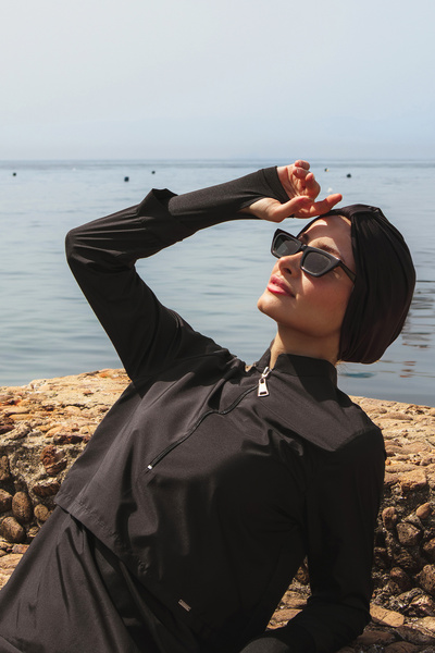 Minel Kadın Siyah Tam Kapalı Tesettür Mayo 2’li Set K-047