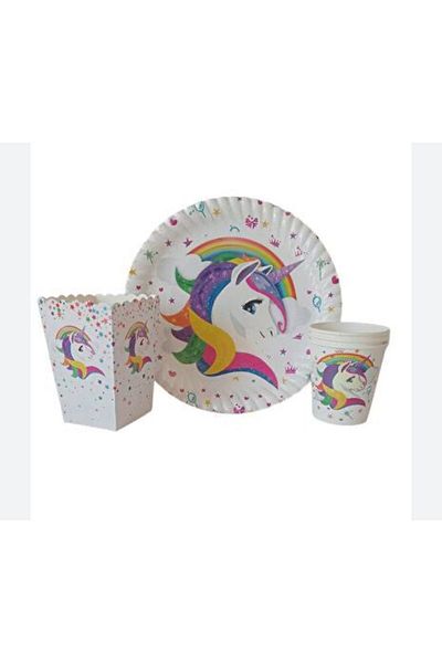 partideyince Unicorn Concept Party Set για 8 Άτομα Πλήρες Σετ πάρτι White Horse