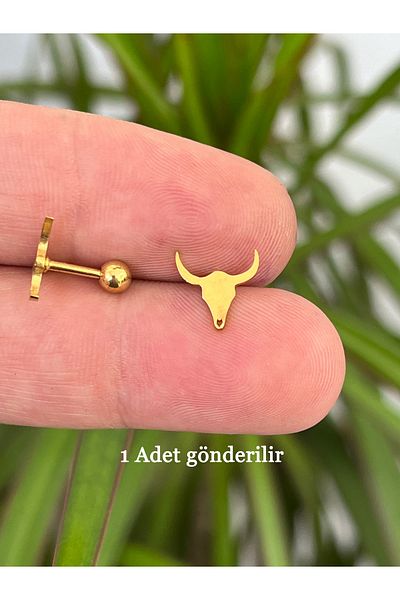 Karınca Piercing Gold Color Bull Figured - Gold Piercing Surgical Steel Conch Forward Helix Tragus Lip Ear Earrings