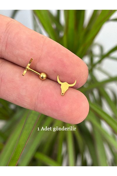 Karınca Piercing Gold Color Bull Figured - Gold Piercing Surgical Steel Conch Forward Helix Tragus Lip Ear Earrings