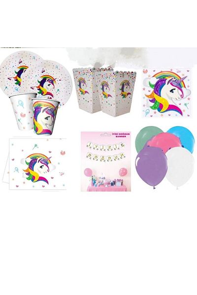 partideyince Unicorn Concept Party Set για 8 Άτομα Πλήρες Σετ πάρτι White Horse