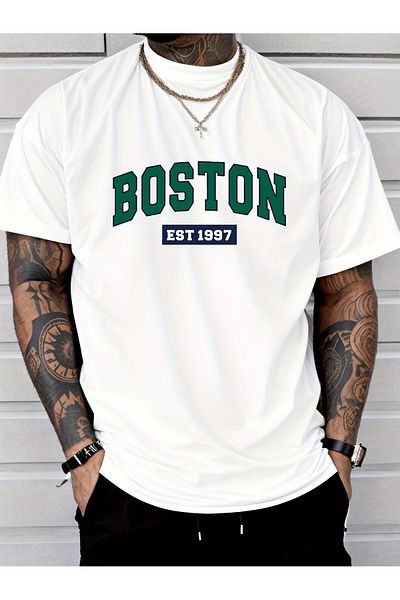Let's Wear Μπλουζάκι Unisex Boston Printed Crew Neck Premium