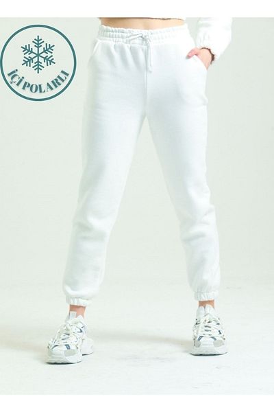 Babelook Γυναικείο φούτερ Jogger White Winter Fleece