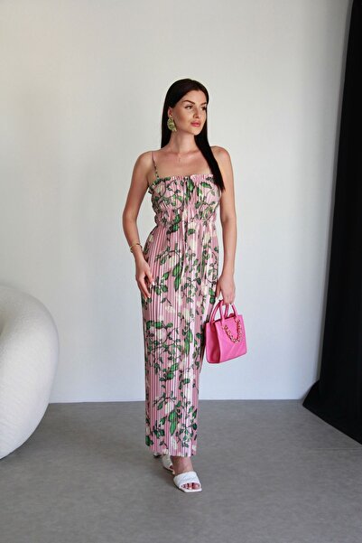 Julidress Розов флорален модел - плисирана и вързана макси рокля