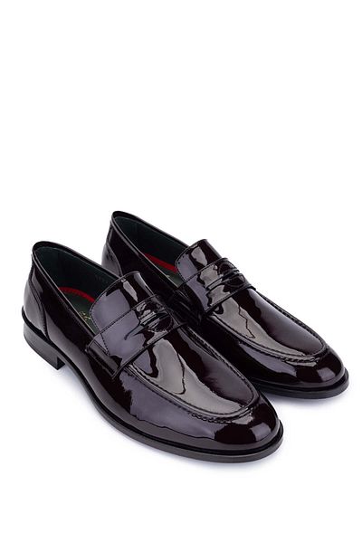 Tamer Tanca Claret Red Patent Leather Genuine Leather Men's Loafers